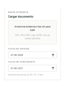 Captura: autoevaluación con carga de evidencia