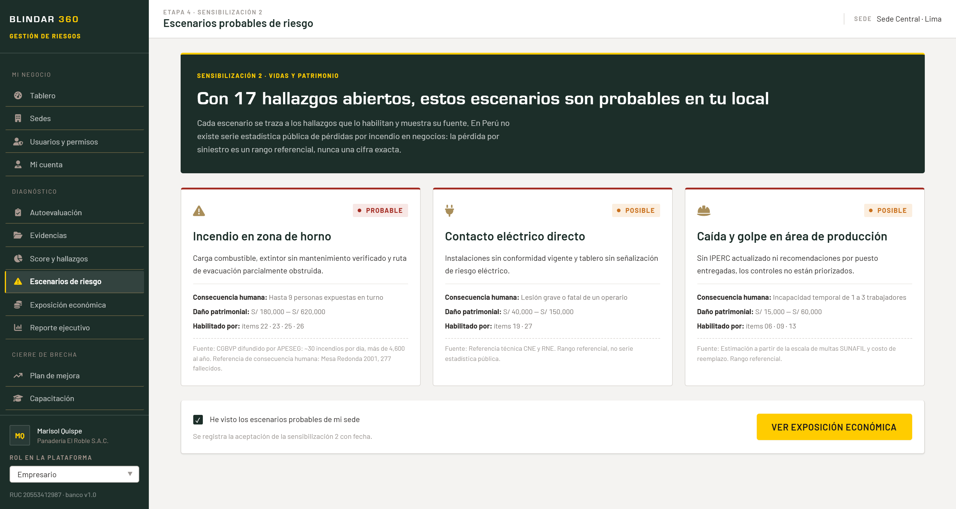 Escenarios de riesgo en Blindar 360